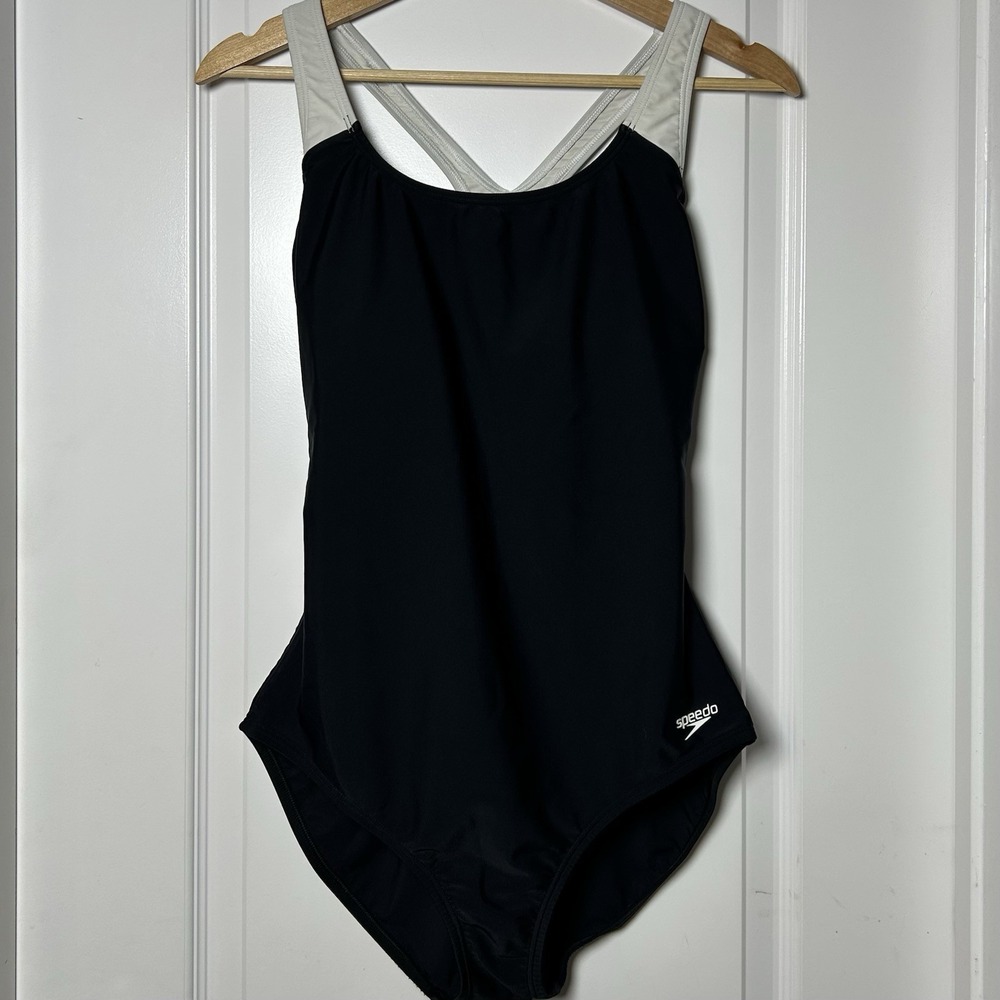 Speedo PowerFLEX Black White Colorblock‎ Y-Back Competitive One Piece Swimsuit